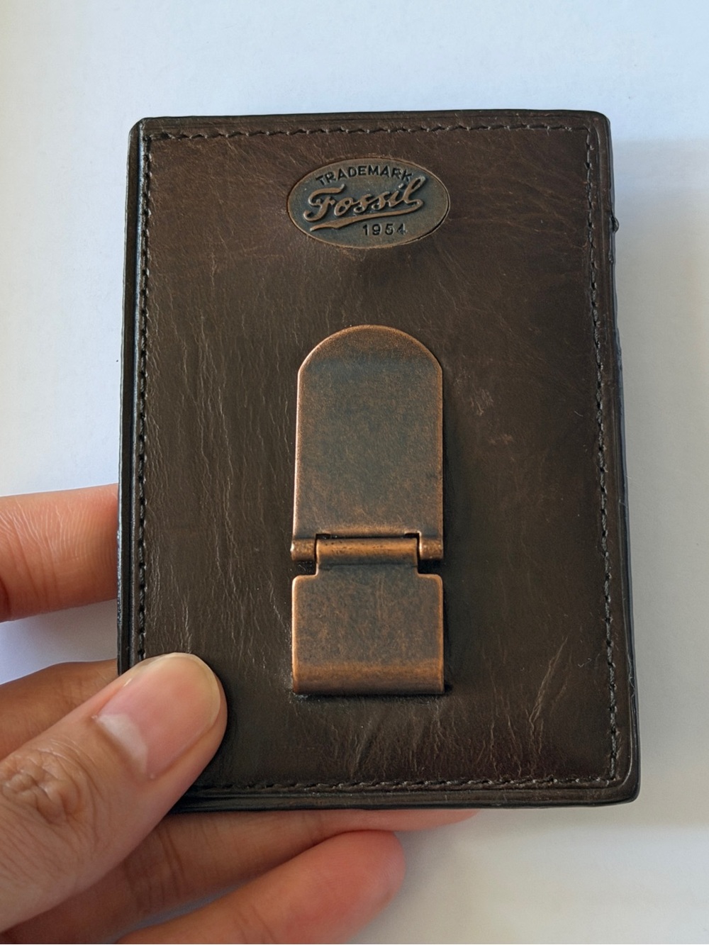 Fossil Brown Leather Front Pocket Money Clip Wallet